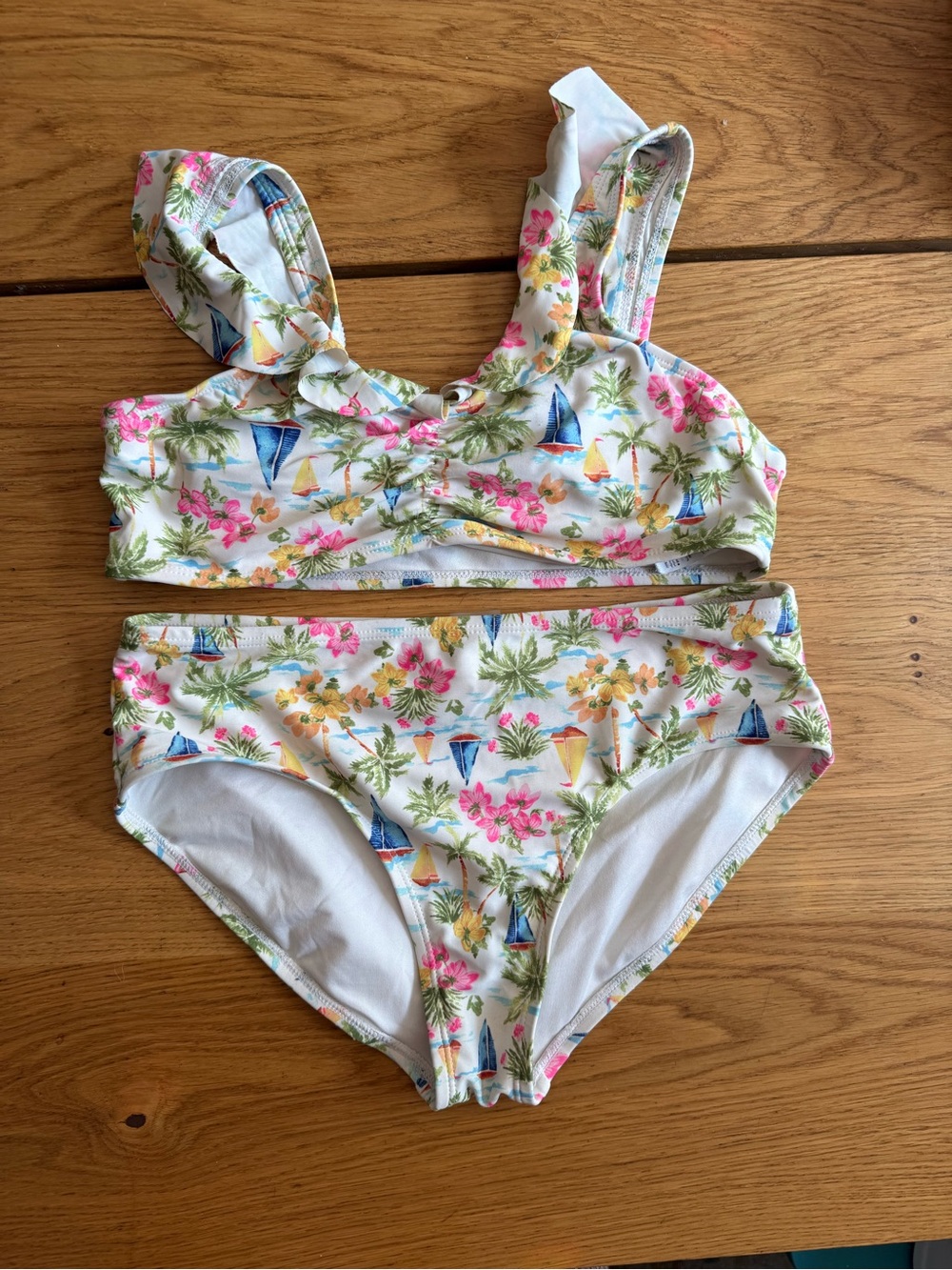 Old Navy Girls White Floral & Tropical Print Two-Piece Swim Set size 14